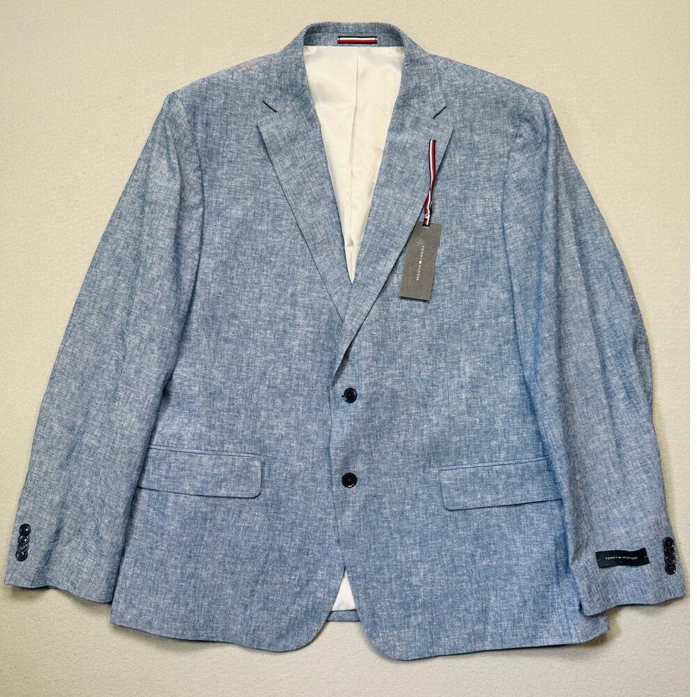 Tommy Hilfiger Men's Modern-Fit 100% Linen Sport Coat light blue 48R $295